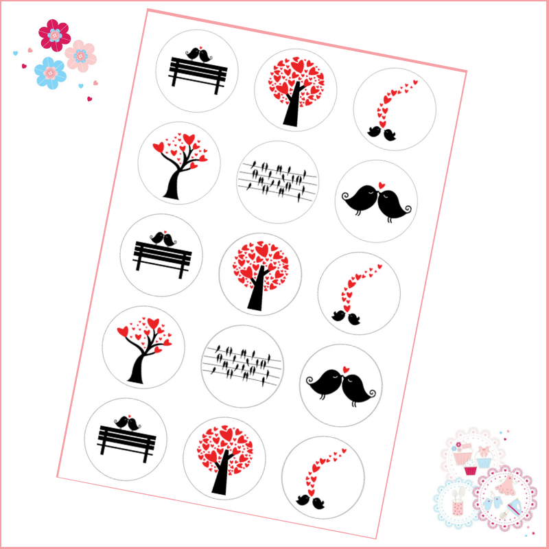 LoveBirds Black & Red Silhouette Cupcake Toppers