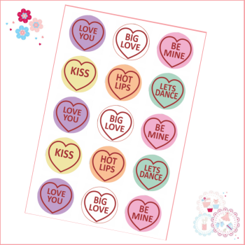 Valentines Cupcake Toppers - Love Heart Sweets style