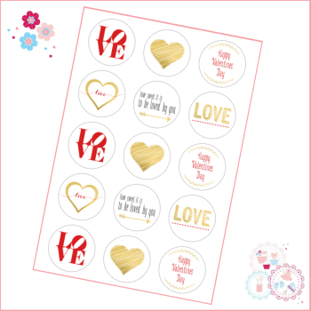 Valentines Cupcake Toppers - Red & Gold LOVE Cupcake Toppers