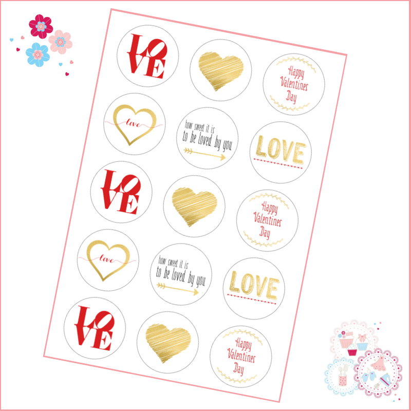 Red & Gold LOVE Cupcake Toppers