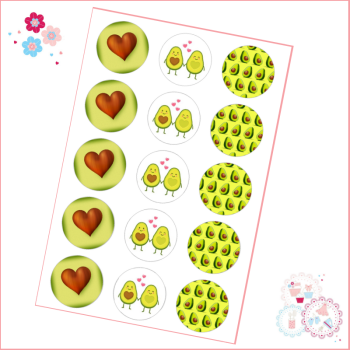 Valentines Cupcake Toppers - Avocado Themed