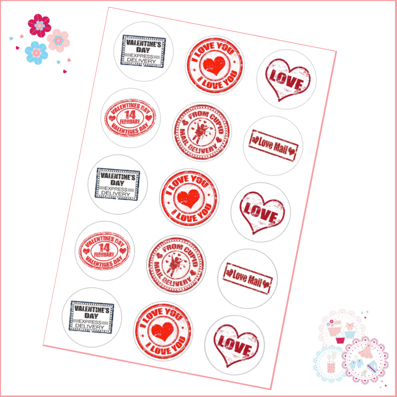 Valentine's Postmark style Cupcake Toppers