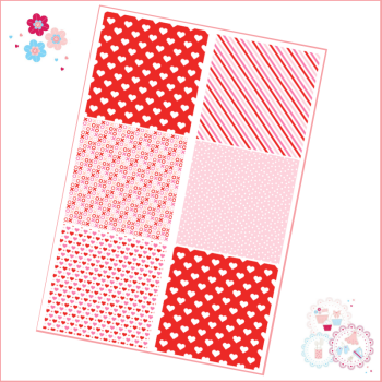 Patchwork Valentine's Patterns A4 Edible Printed Sheet - pink, red, white - 6 squares