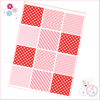 Patchwork Valentine's Patterns A4 Edible Printed Sheet - pink, red, white - 12 squares