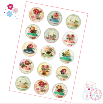 Edible Cupcake Toppers x 15 - Vintage Tea Party Teacup toppers