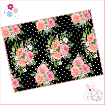 Black & White Spotted Watercolour Floral A4 Edible Printed Sheet