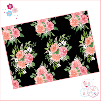 Black Background Watercolour Floral A4 Edible Printed Sheet