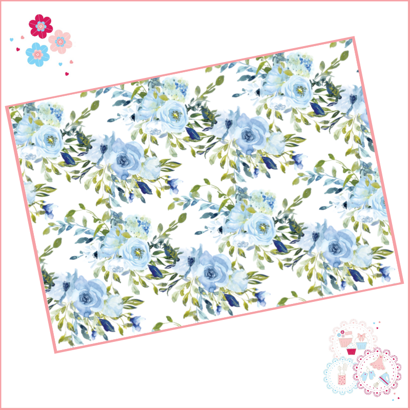 Pale Blue Roses Flower Cluster Watercolour Floral A4 Edible Printed Sheet