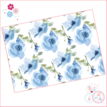 Pale Blue Roses Large Flowers Watercolour Floral A4 Edible Printed Sheet