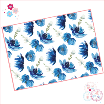 Dark Blue Watercolour Flowers Floral A4 Edible Printed Sheet Cake Wrap