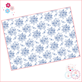 Delicate Blue fine drawing style floral A4 Edible Printed Sheet - small size