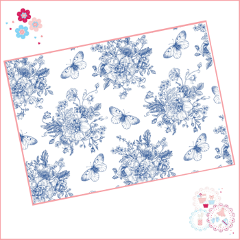 Delicate Blue fine drawing style floral A4 Edible Printed Sheet - medium size