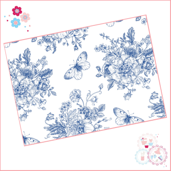Delicate Blue fine drawing style floral A4 Edible Printed Sheet - large design 