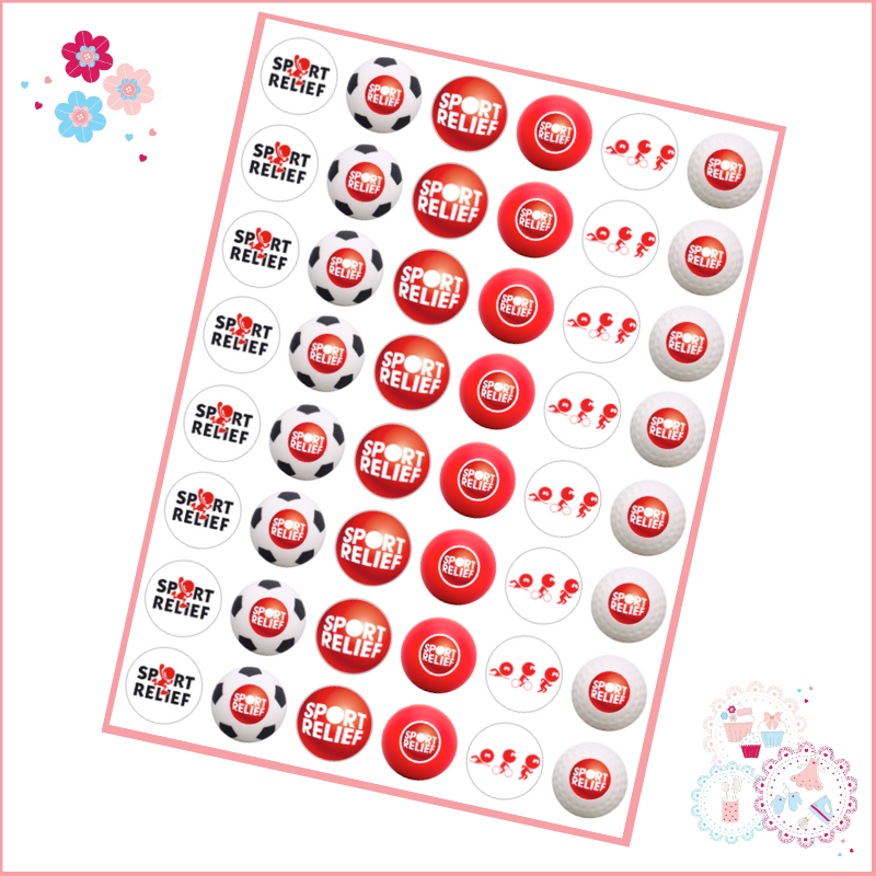 Sport Relief Charity Mini Cupcake Toppers x 48 (cut to size yourself)