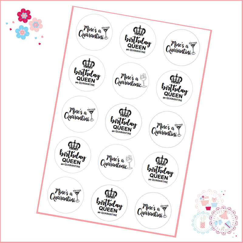 Download Quarantine Queen birthday Cupcake Toppers