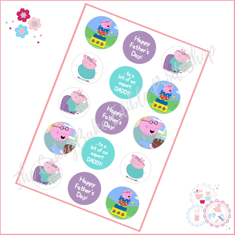 Edible Cupcake Toppers x 15 - Daddy Pig Themed Cupcake Toppers