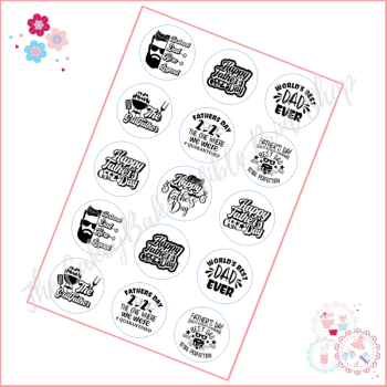 Edible Cupcake Toppers x 15 - Various Black and White Happy Fathers Day toppers