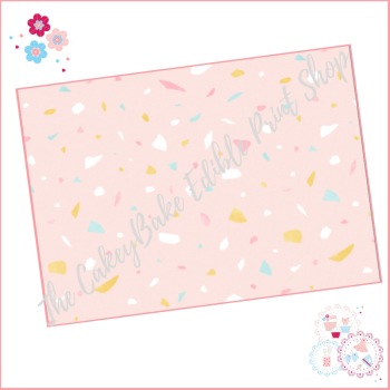 Terrazzo Patterned Cake Wrap A4 Edible Printed Sheet - Design 5 - pastel pink background