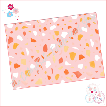 Terrazzo Patterned Cake Wrap A4 Edible Printed Sheet - Design 7 - orange coral and yellow