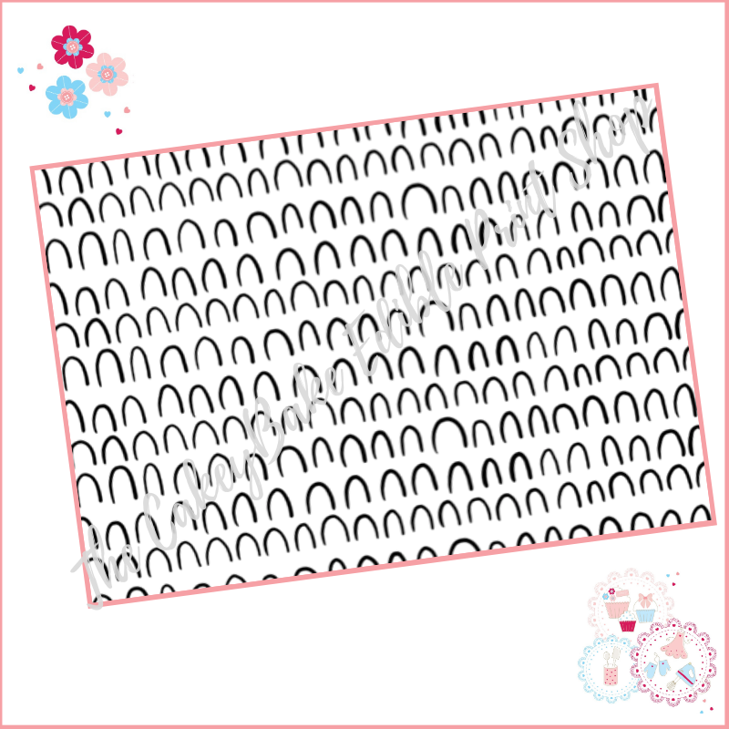 Black and White Patterned Doodle Cake Wrap A4 Edible Printed Sheet - Design
