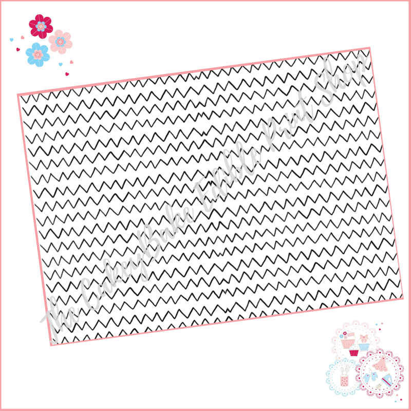 Black and White Zig Zag Patterned Doodle Cake Wrap A4 Edible Printed Sheet 