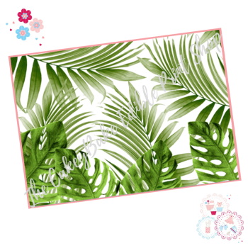 Tropical Leaves A4 Edible Printed Sheet - Large green palm leaves border icing sheet 