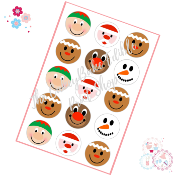 Edible Cupcake Toppers x 15 - Cute Christmas Faces