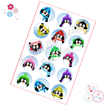 Edible Cupcake Toppers x 15 - Winter Penguin Faces