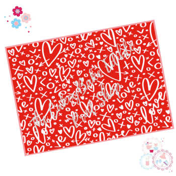 Valentines Cake Wrap - Red and White Graffiti Love Heart Edible Printed Sheet - Design 1