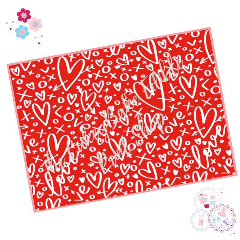 Red and White Graffiti Love Heart Cake Wrap Edible Printed Sheet - Design 1