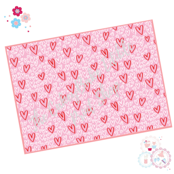 Valentines Cake Wrap - White and Red Graffiti Love Hearts on a Pink background Cake Wrap Edible Printed Sheet - Design 3