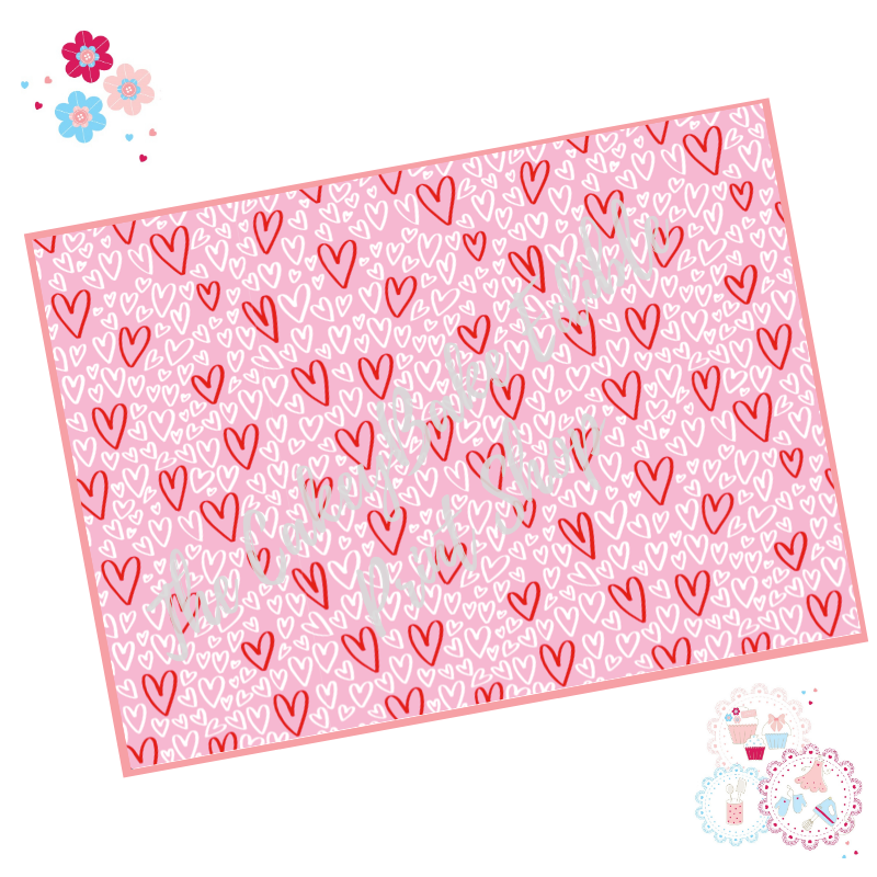 White and Red Graffiti Love Hearts on a Pink background Cake Wrap Edible Pr