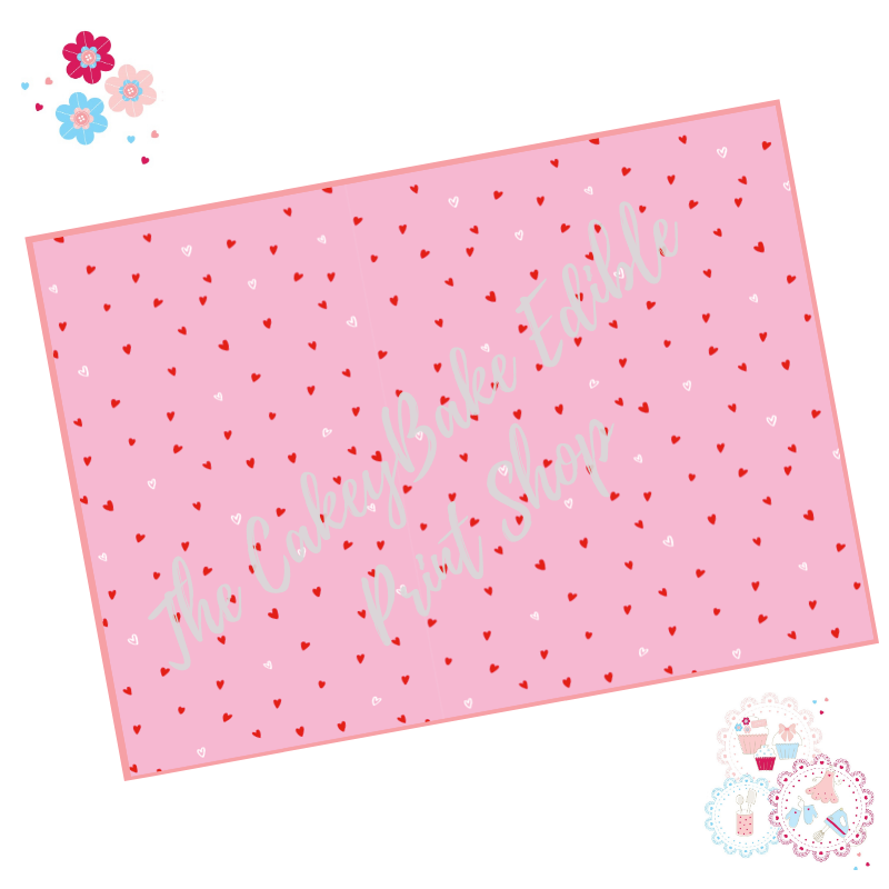 White and Red Polka Love Hearts on a Pink background Cake Wrap Edible Print