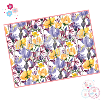 Purple Iris and Yellow Watercolour Flowers Floral A4 Edible Printed Sheet