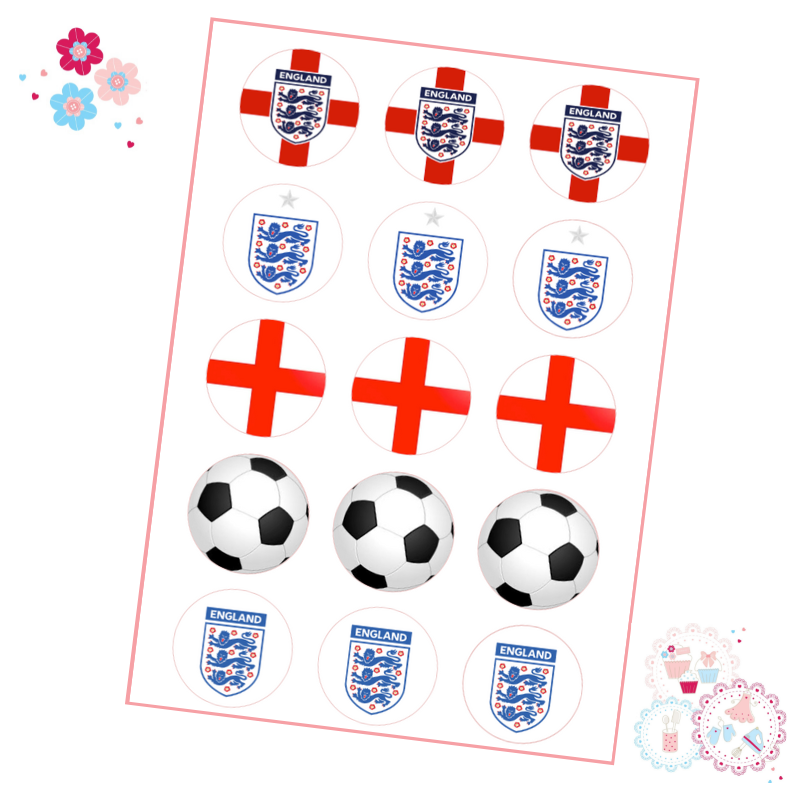 Edible Cupcake Toppers x 15 - England Football Cupcake Toppers