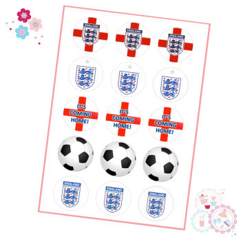 Edible Cupcake Toppers x 15 - England Football Cupcake Toppers - It's Coming Home!