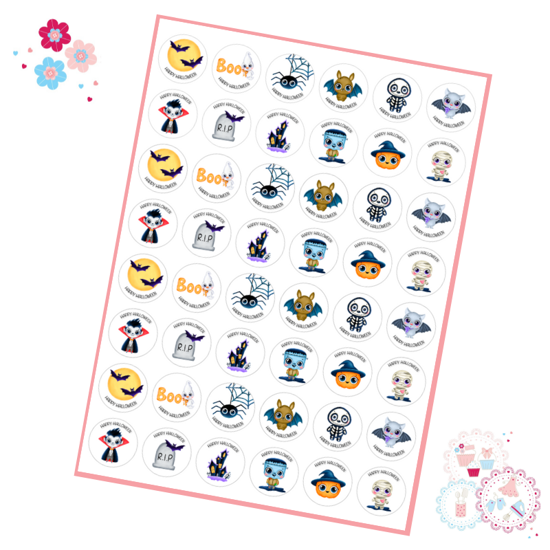 Cute Characters Halloween Cupcake Toppers - mini cupcake toppers x 48