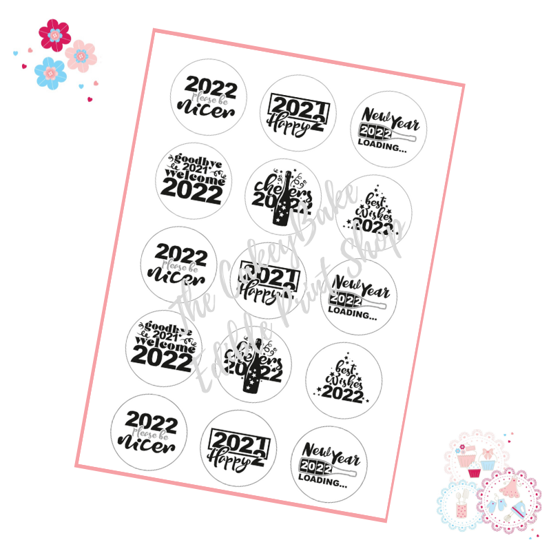 New Year's Cupcake Toppers x 15 - NYE Black and White 2022