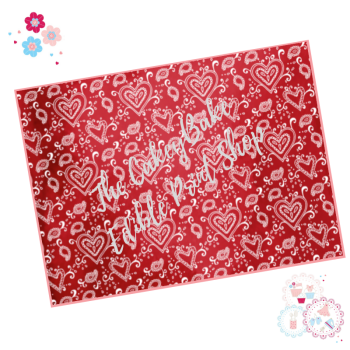 Valentines Cake Wrap - Love heart Doodles Red and White 