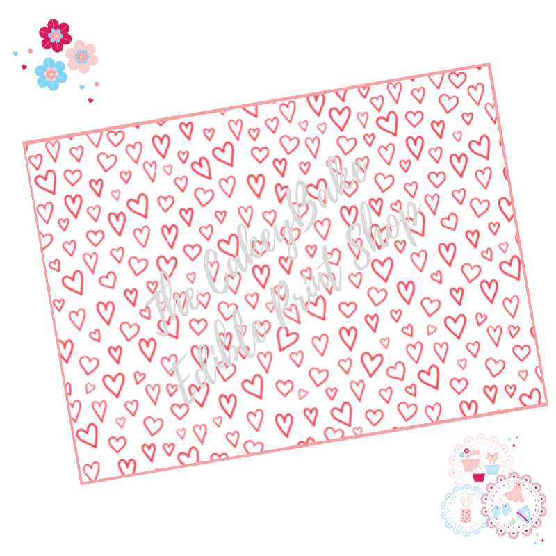 Valentines Cake Wrap - Mini Love hearts Pink on White