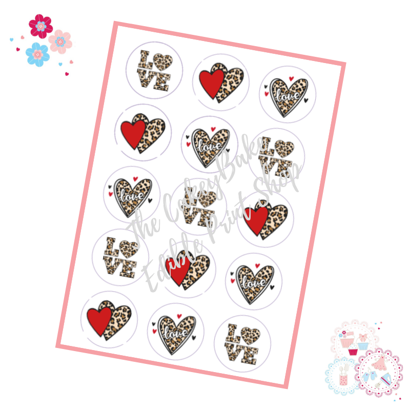 Valentines Cupcake Toppers - Leopard Print Love Cupcake Toppers