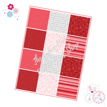 Patchwork Valentine's Patterns A4 Edible Printed Sheet - red co-ordinating themes - 12 squares