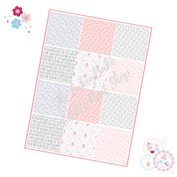 Patchwork Valentine's Patterns A4 Edible Printed Sheet - pale and script patterns - 12 squares