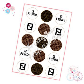 Designer Brands Cupcake Toppers - Fendi Style Cupcake Toppers x 15