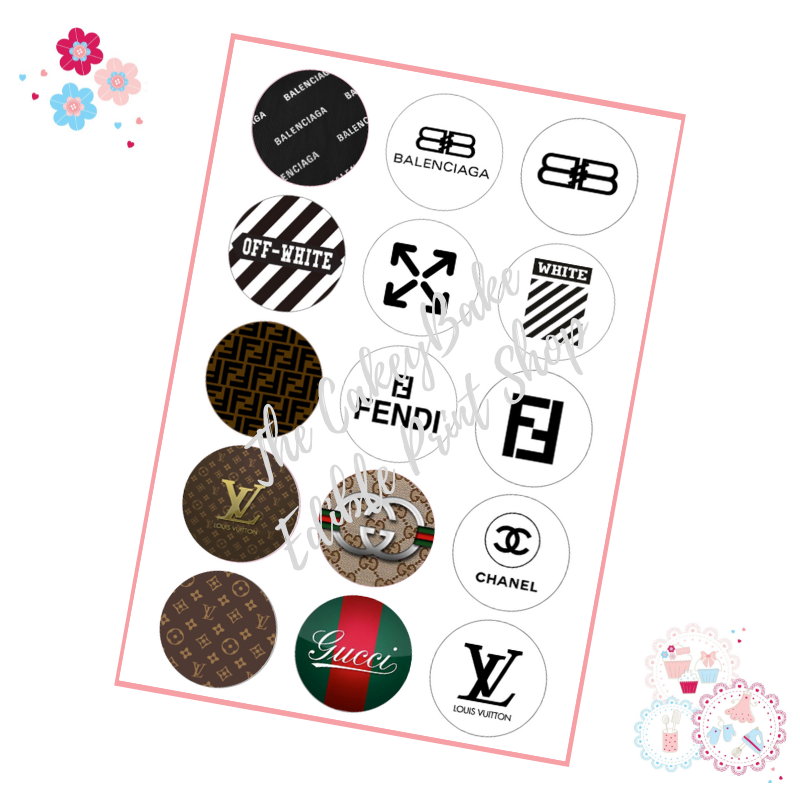 Gucci Chanel LV Designer Logo Pre-cut Edible Icing Cupcake or