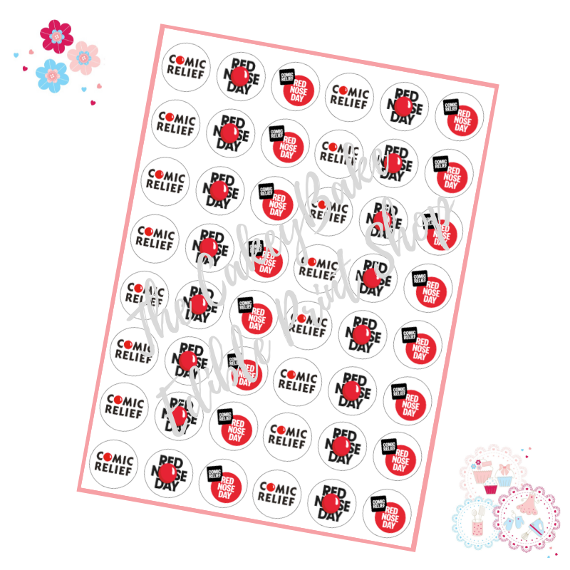48 x Logo Comic Relief Red Nose Day 2019 Mini Edible Cupcake Toppers 