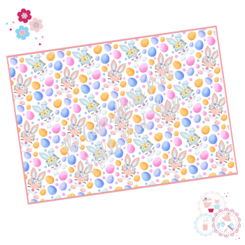 Easter Cake Wrap - Pretty Bunnies & Eggs - Blue, Pink and Orange 