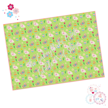 Easter Cake Wrap - Bunnies and Flowers on green background