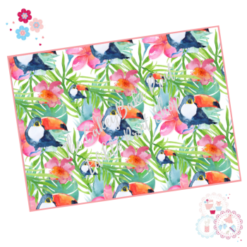 Tropical Watercolour  A4 Edible Printed Sheet - Design 2 - Tropical Toucan and leaves 