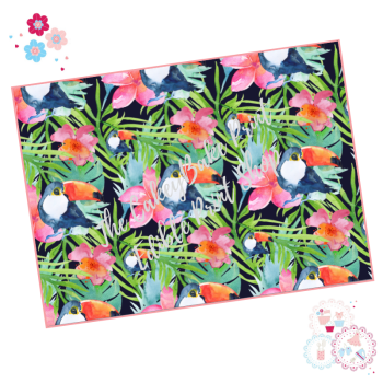 Tropical Watercolour  A4 Edible Printed Sheet - Design 3 - Tropical Toucan and leaves with black background